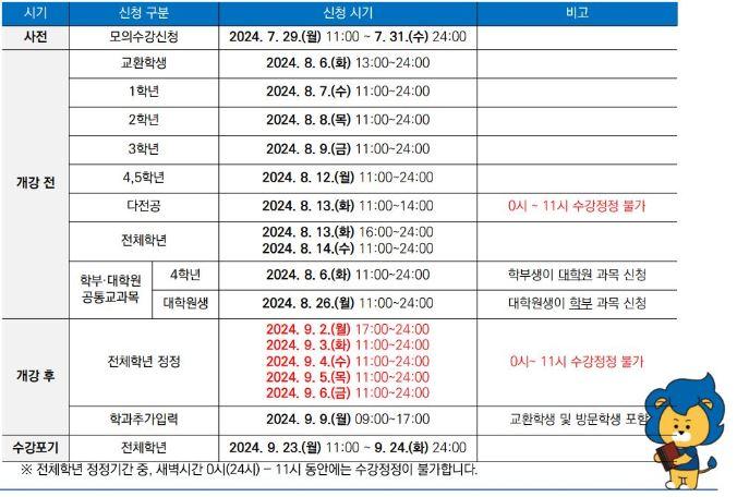 [학부]2024-2학기 수강신청 일정 안내