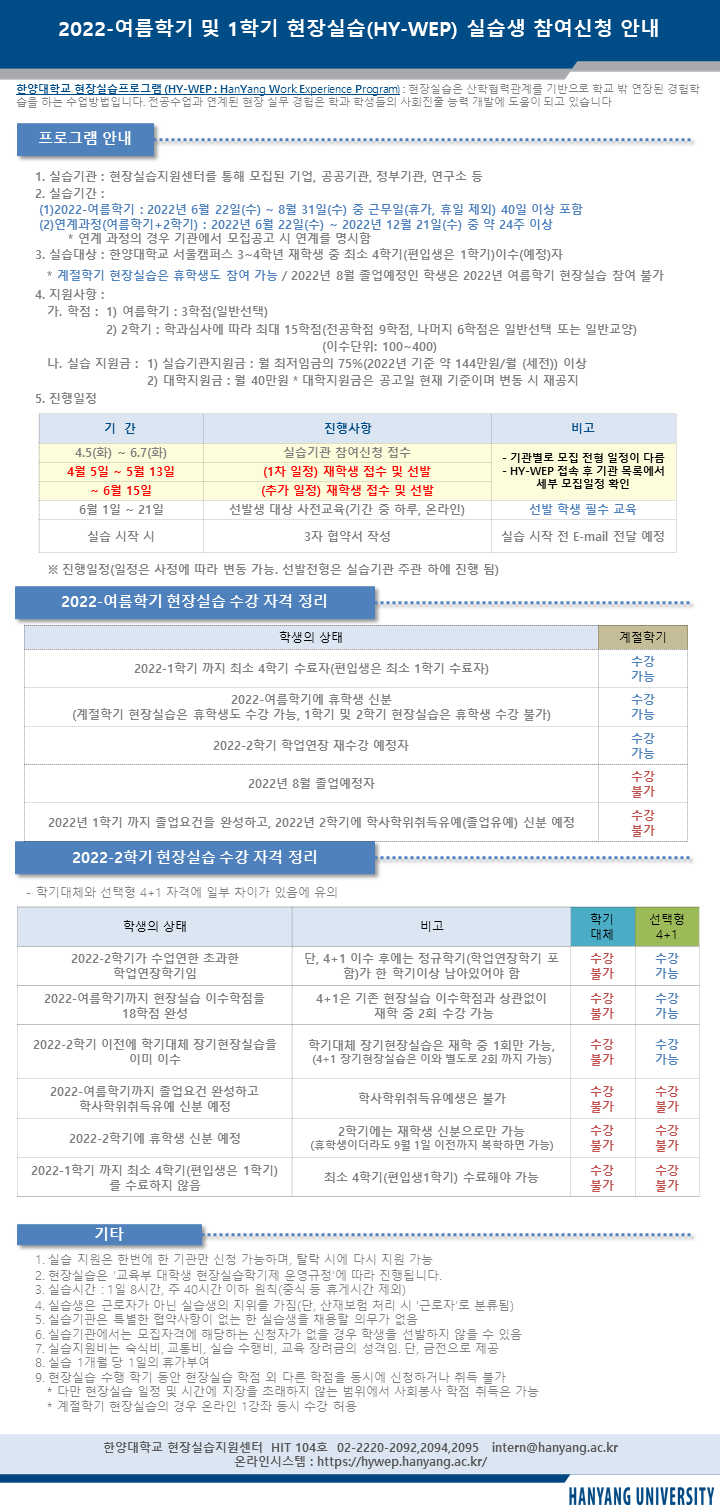 [학부] KIST 2022-여름학기 및 2학기(연계) 현장실습 모집안내
